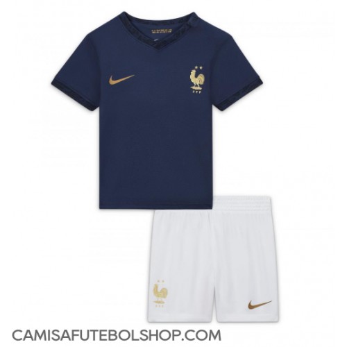 Camisa de time de futebol França Replicas 1º Equipamento Infantil Mundo 2022 Manga Curta (+ Calças curtas)